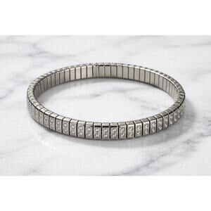 Speidel Stainless Steel Stretch Bracelet w CZ Accents Silver Tone Modern 6”